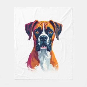 Vintage Boxer Dog Portrait Colour Splash Pop Art I Fleece Blanket