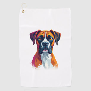 Vintage Boxer Dog Portrait Colour Splash Pop Art I Golf Towel