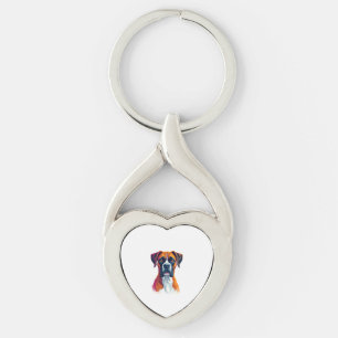 Vintage Boxer Dog Portrait Colour Splash Pop Art I Key Ring
