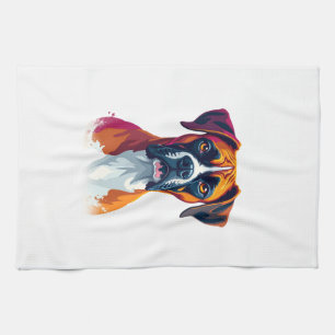 Vintage Boxer Dog Portrait Colour Splash Pop Art I Tea Towel