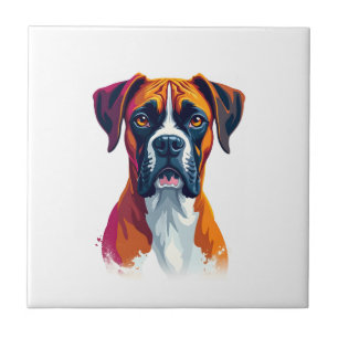 Vintage Boxer Dog Portrait Colour Splash Pop Art I Tile