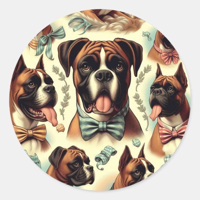 Vintage Boxer Dog Seamless Classic Round Sticker (Front)