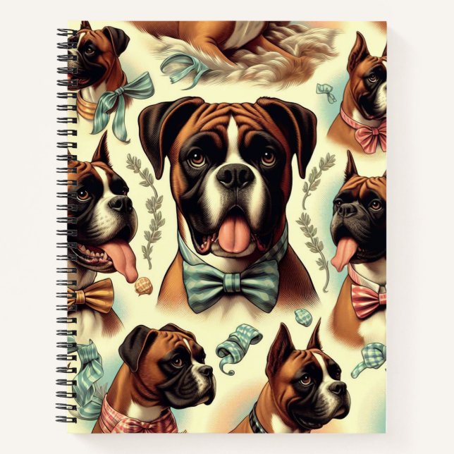 Vintage Boxer Dog Seamless Notebook (Front)