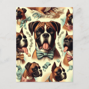 Vintage Boxer Dog Seamless Postcard