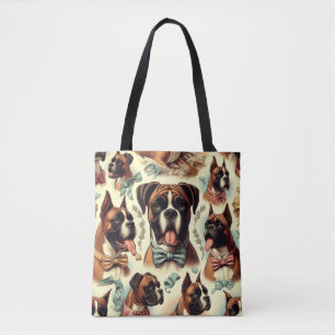 Vintage Boxer Dog Seamless Tote Bag
