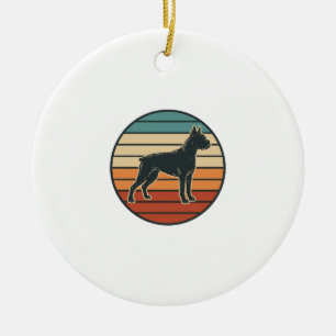 Vintage Boxer Dog Sunset Engraving Vector Design_1 Ceramic Tree Decoration