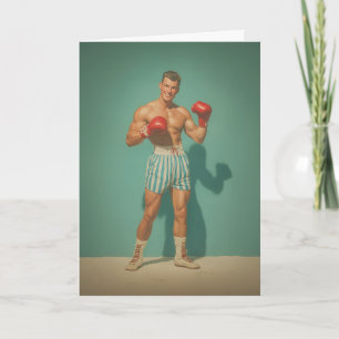 Vintage Boxer In Striped Shorts Card