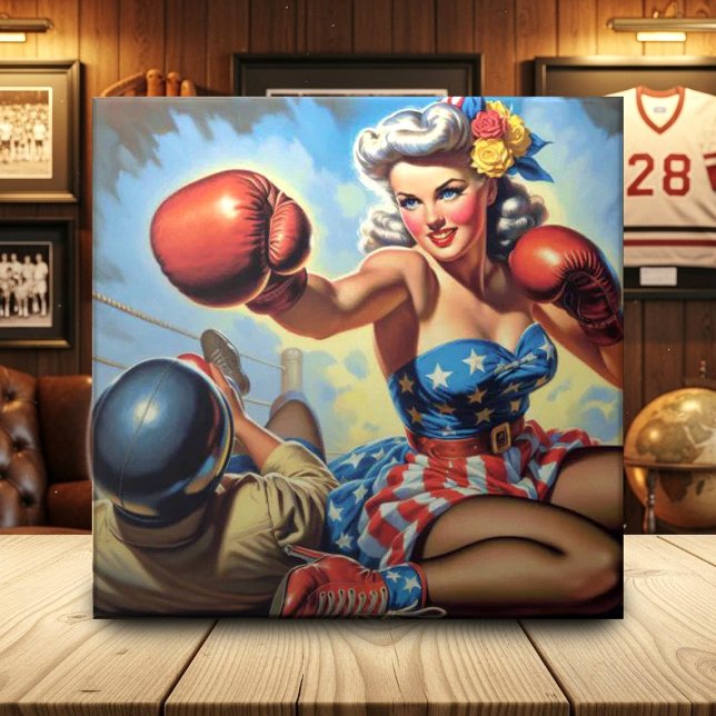 Vintage Boxing Girl Illustration Tile (Creator Uploaded)
