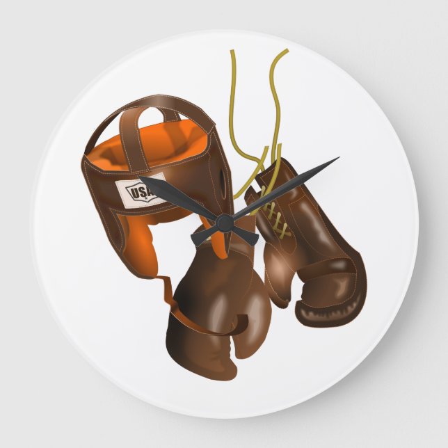Vintage Boxing Gloves and Helmet Large Clock (Front)