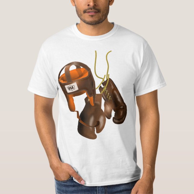 Vintage Boxing Gloves and Helmet T-Shirt (Front)