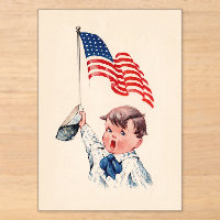 Vintage Boy American Flag 4th July Acrylic Invite