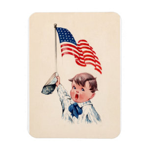 Vintage Boy American Flag 4th of July Magnet