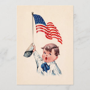 Vintage Boy American Flag 4th of July Postcard