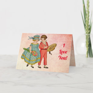 Vintage Boy and Girl I Love You text Card
