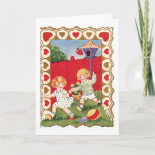 Vintage Boy and Girl Valentine Holiday Card