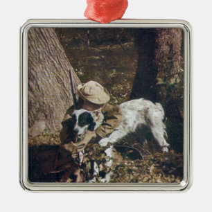 Vintage Boy and His Hunting Dog Metal Tree Decoration