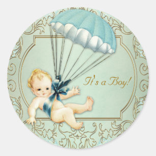 Vintage Boy Baby Shower Classic Round Sticker