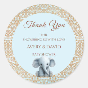 Vintage Boy Classic Blue Baby Shower Round Sticker