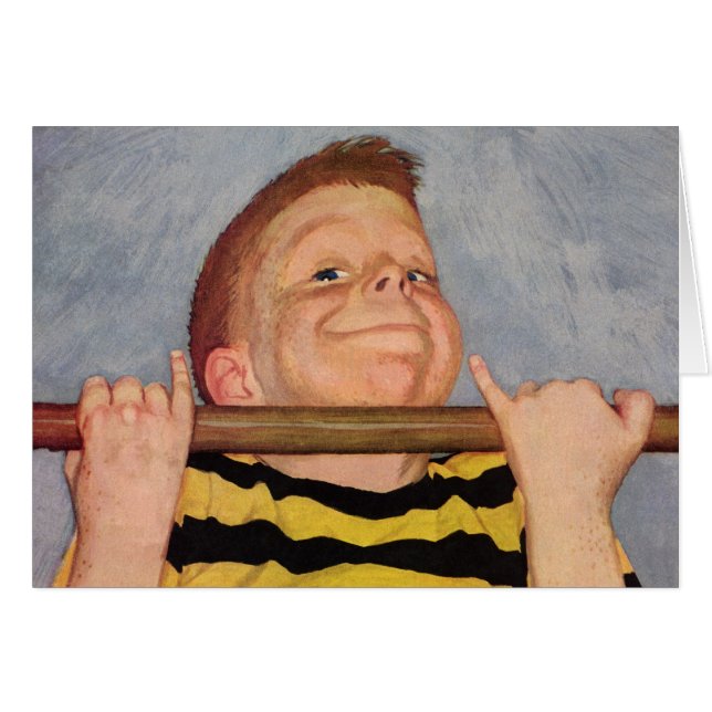 Vintage Boy Doing Chin Ups, Fitness and Exercise (Front Horizontal)