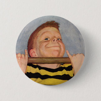 Vintage Boy Doing Chin Ups, Fitness and Exercise 6 Cm Round Badge