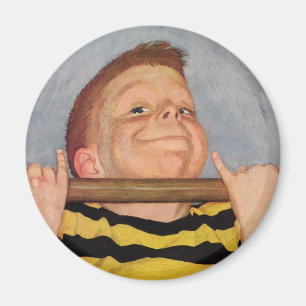 Vintage Boy Doing Chin Ups, Fitness and Exercise Magnet