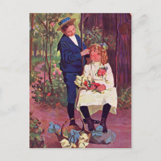 Vintage - Boy & Girl in the Woods Postcard
