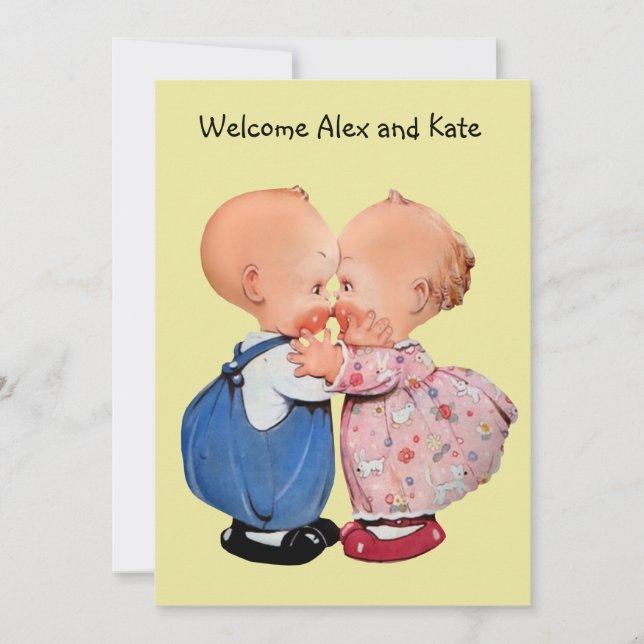Vintage Boy Girl Twins Birth Announcement (Front)