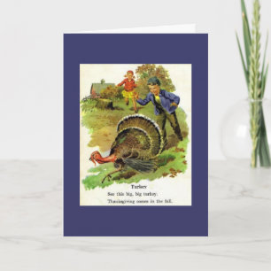 Vintage Boy & Girl with Thanksgiving Turkey Holiday Card