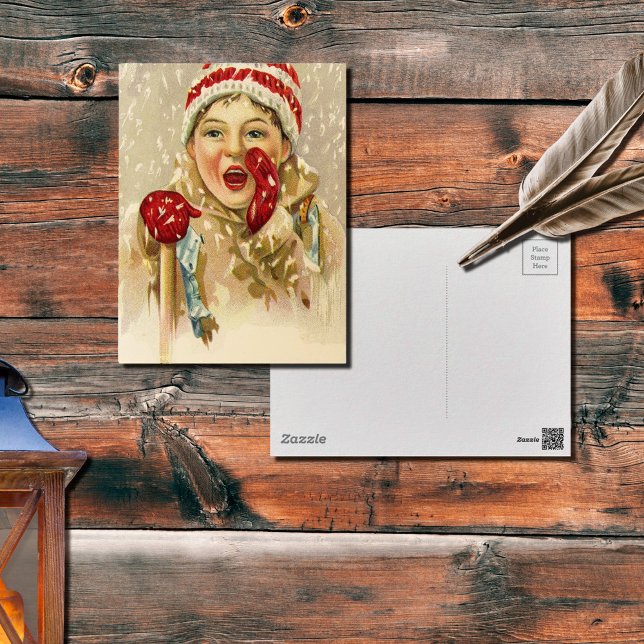 vintage boy in the snow postcard (Creator Uploaded)