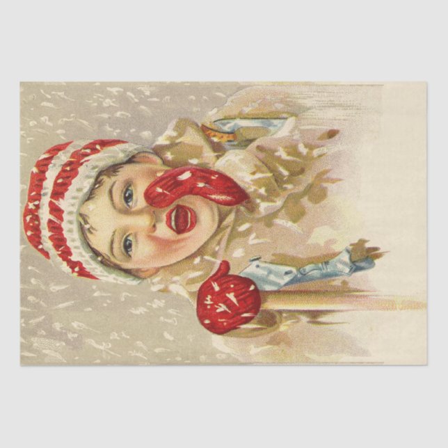 vintage boy in the snow tissue paper (Front)