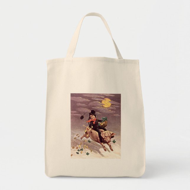 Vintage Boy on Pig Tote Bag (Front)