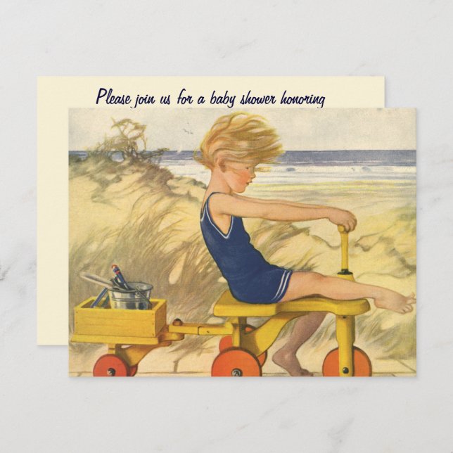 Vintage Boy on the Beach Baby Shower Invitation (Front/Back)