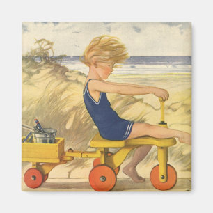Vintage Boy Playing at the Beach with Sand Toys Magnet
