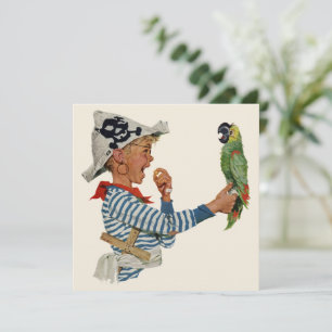 Vintage Boy Playing Pirate with Parrot Invitation