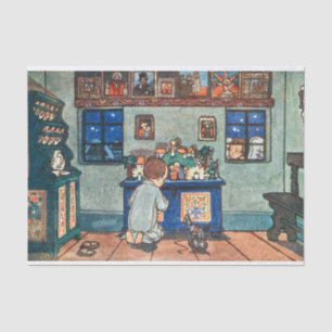 Vintage Boy Playing with Christmas Toys Painting Tissue Paper