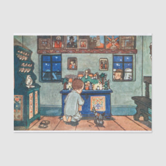 Vintage Boy Playing with Christmas Toys Painting Tissue Paper