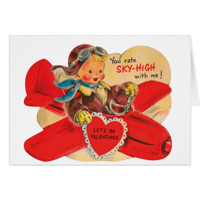 Vintage boy with aeroplane Valentine message card (Front Horizontal)