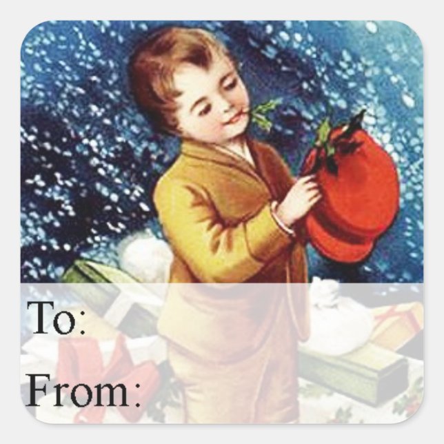 Vintage Boy With Christmas Gifts Gift Tag (Front)