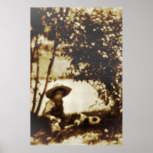 Vintage Boy With Dog at Rest Canvas Print