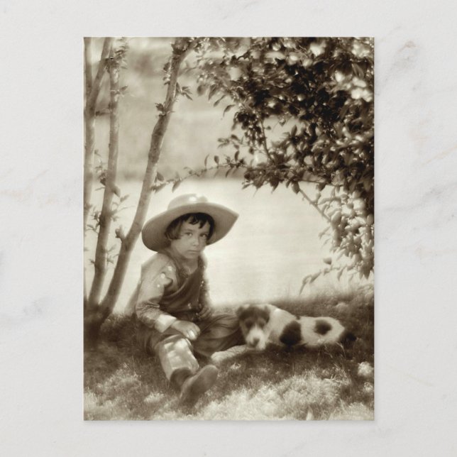 Vintage Boy With Dog At Rest Postcard (Front)