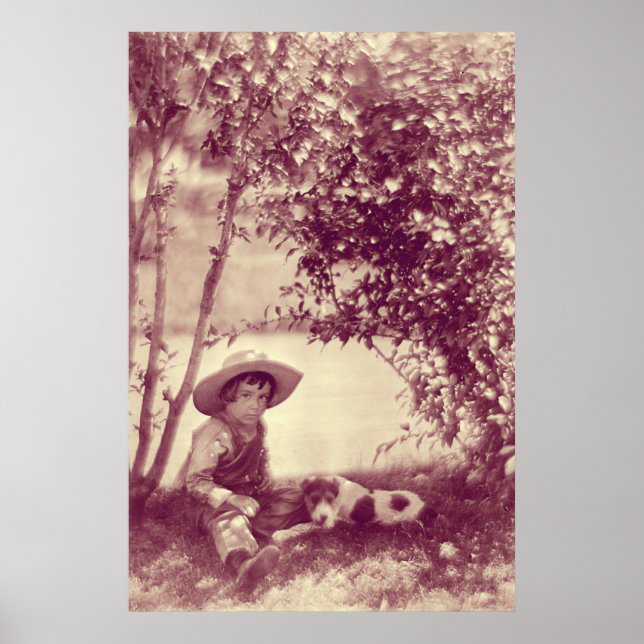 Vintage Boy With Dog at Rest Poster (Front)