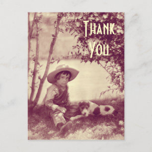 Vintage Boy With Dog At Rest Thank You Postcard