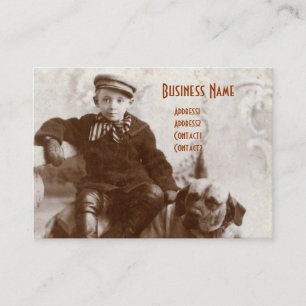 Vintage Boy With Dog Chubby Business Cards