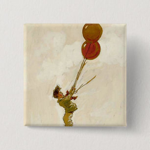 Vintage Boy with Red Balloons at a Birthday Party 15 Cm Square Badge