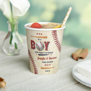Vintage Boys Baseball Baby Shower Paper Cups