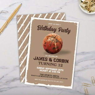 Vintage Boys Basketball Theme Dual Birthday Party Invitation
