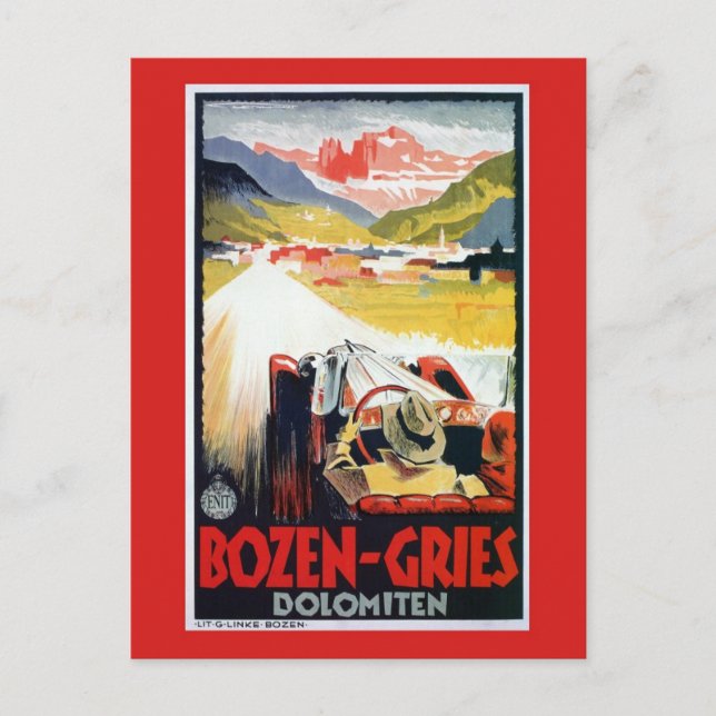Vintage Bozen Gries Italian automobile travel ad Postcard (Front)