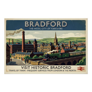 Vintage Bradford Yorkshire Retro Travel Poster Art