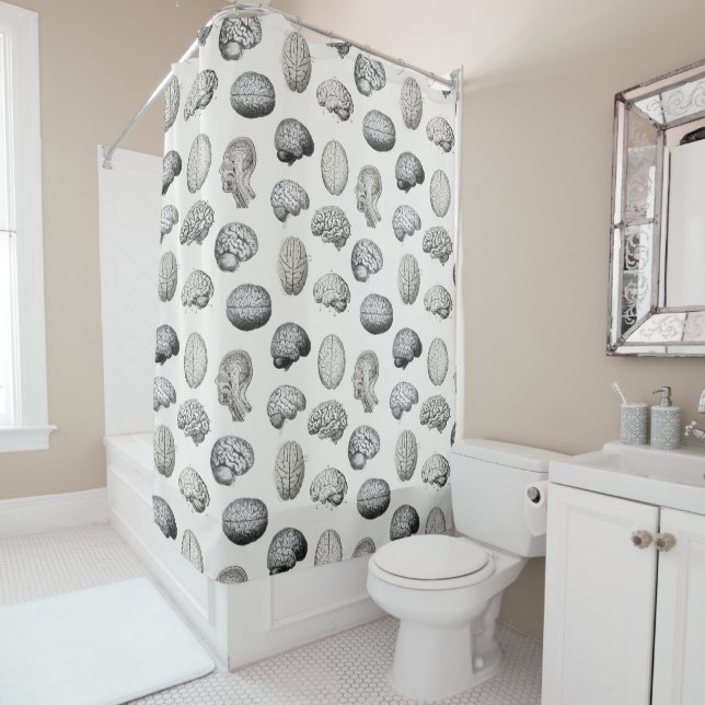 Vintage Brain Anatomy Biology Illustrations Shower Curtain (In Situ)