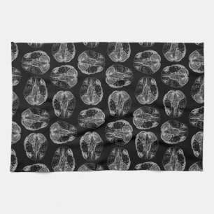 Vintage Brain Diagram Print Pattern Brains Black Tea Towel